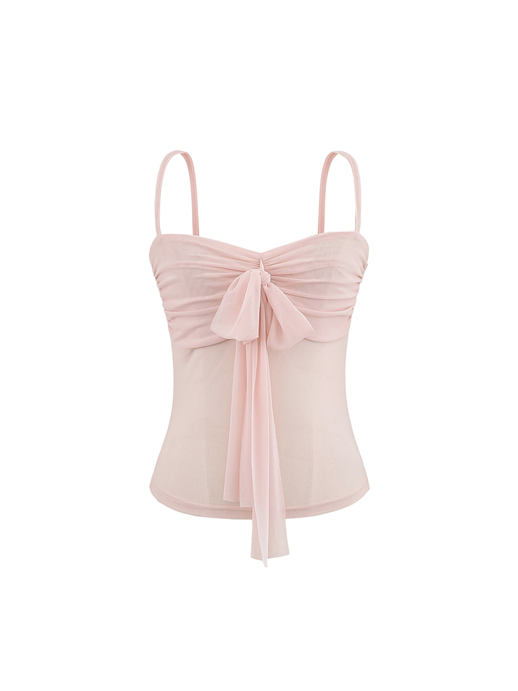 Mesh Ruched Bow Tie Strap Tube Top