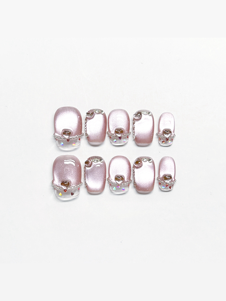 Pink Purple Cat Eye Press-On Nails