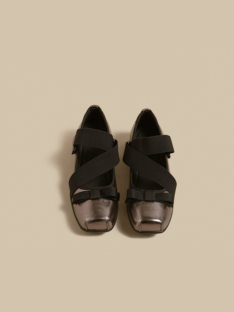 Leather Square Toe Cross-Strap Mary Jane Shoes