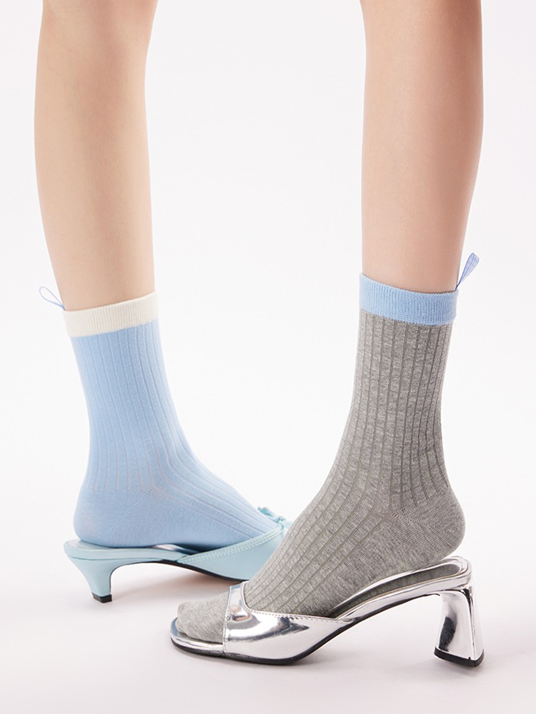 Contrast Label Cotton Crew Socks