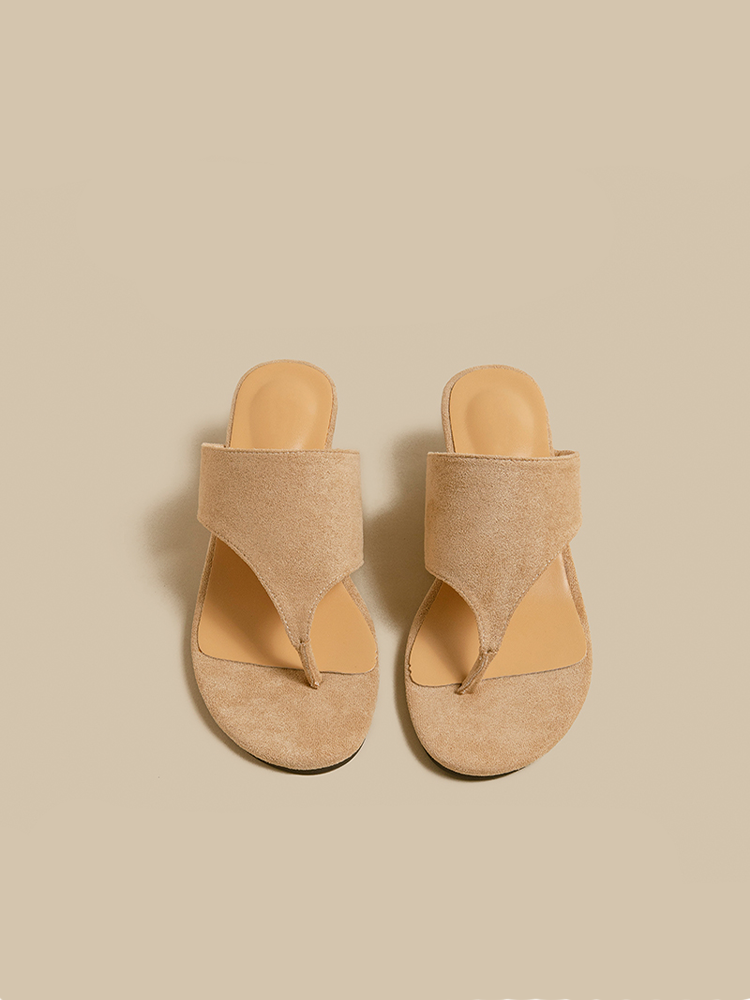 Suede Wedge Toe-Post Sandals