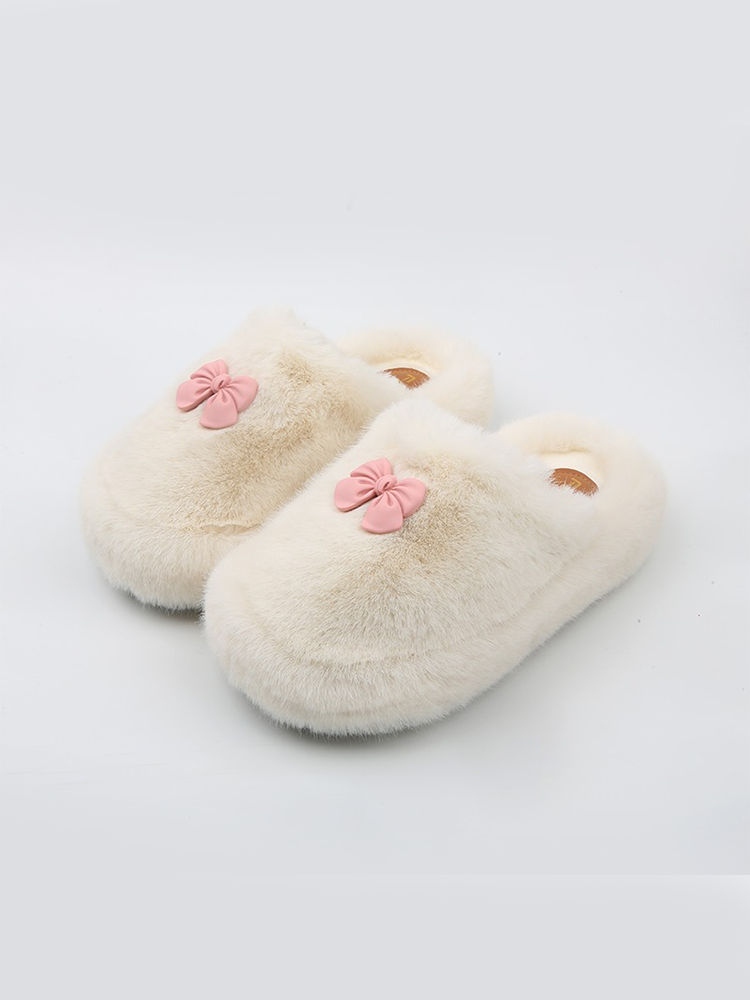 Bow Fuzzy Platform Slippers – Closed-Toe Winter Mules