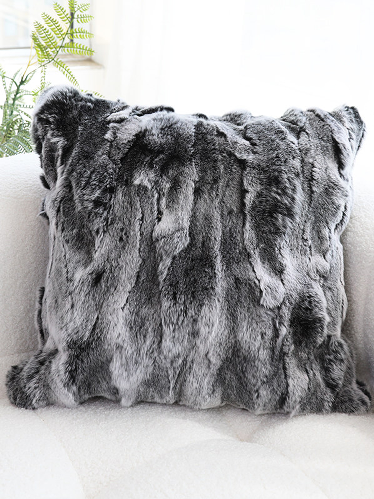 Real Rex Rabbit Fur Throw Pillow Ultra Soft Luxury