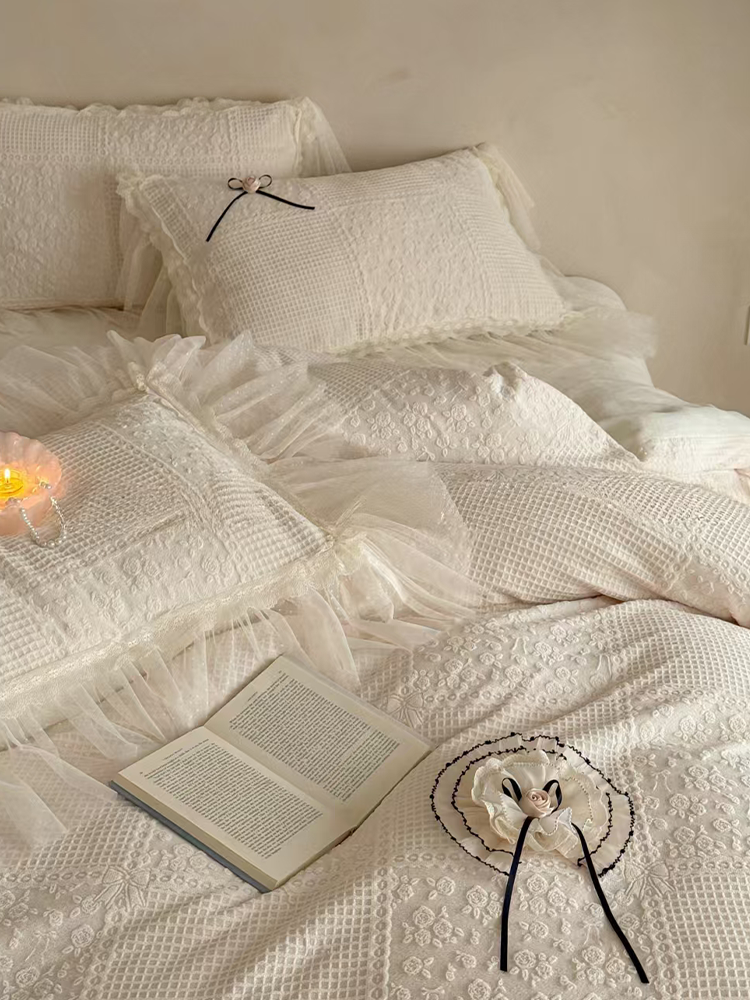 French Winter Ultra Soft Plush Fleece Bedding Set Romantic Lace Flat Sheet