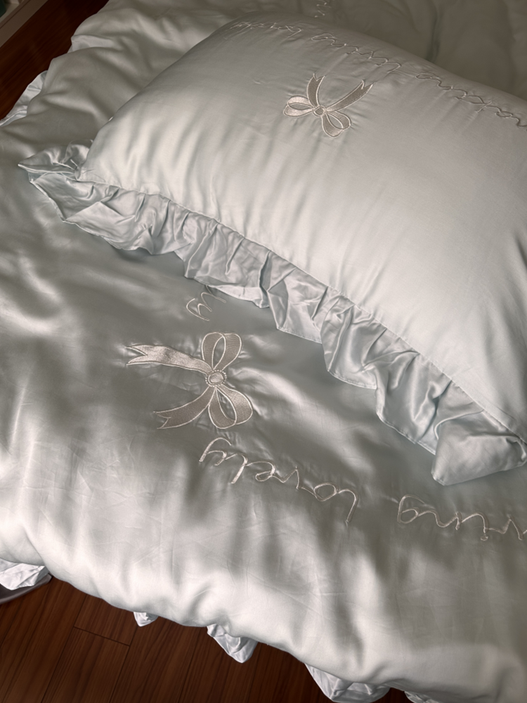 Sweet Bow Lace TENCEL™ Lyocell Bedding Set Flat Sheet