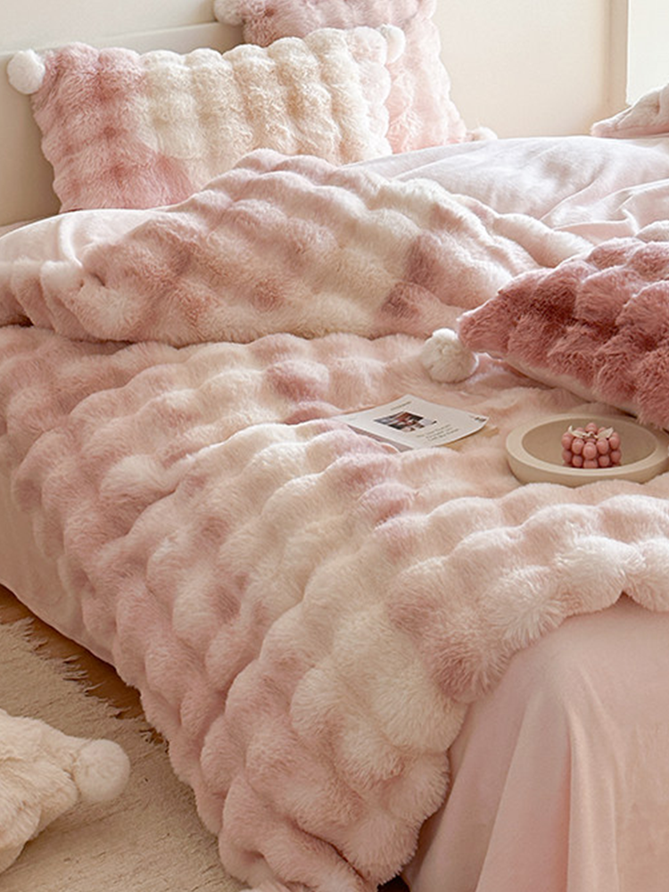 Minimalist Winter Faux Rabbit Fur Bedding Set Flat Sheet