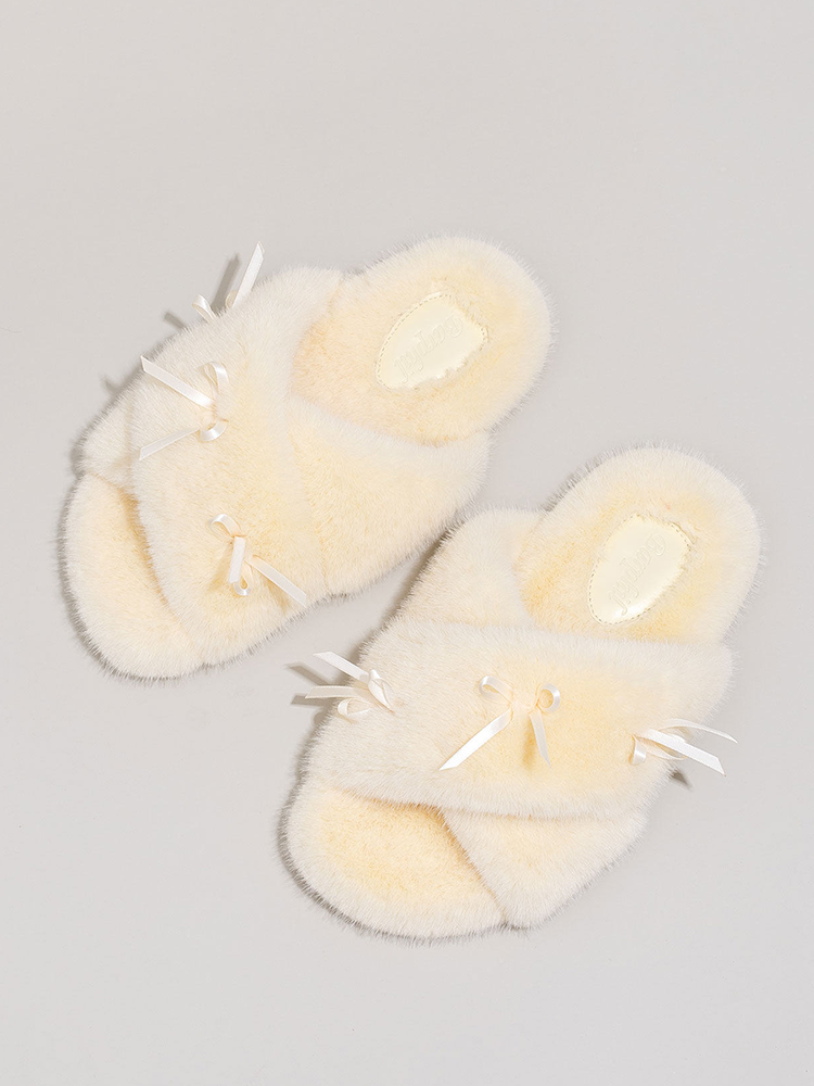 Winter Sweet Bow Cotton House Slippers