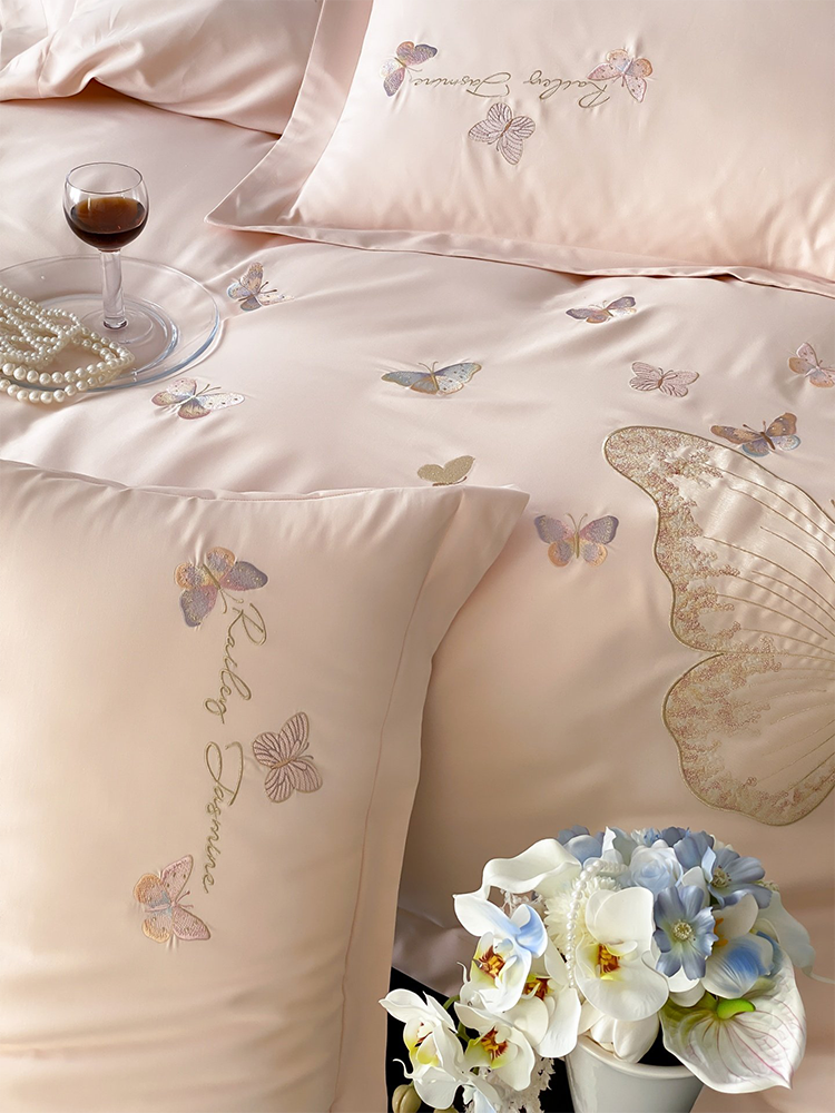 Luxury Brushed Long Staple Cotton Bedding Set Princess Butterfly Fitted Sheet