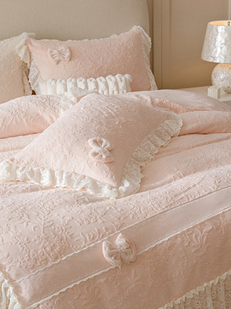 French Winter Ultra Soft Plush Fleece Bedding Set Lace Princess Bed Skirt