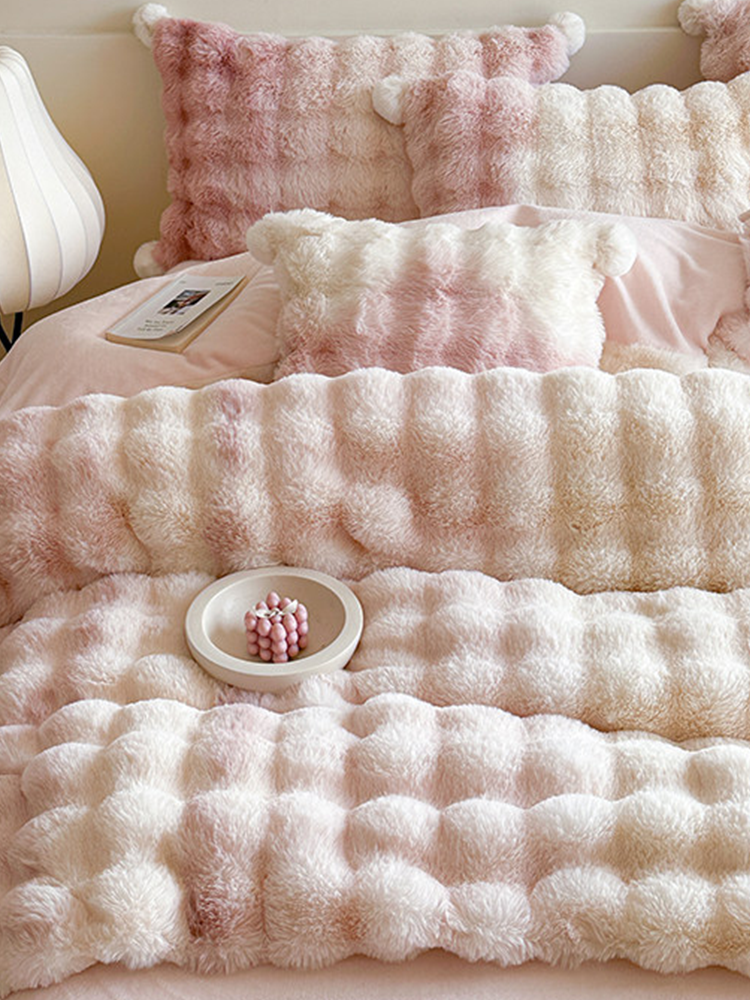 Minimalist Winter Faux Rabbit Fur Bedding Set Flat Sheet