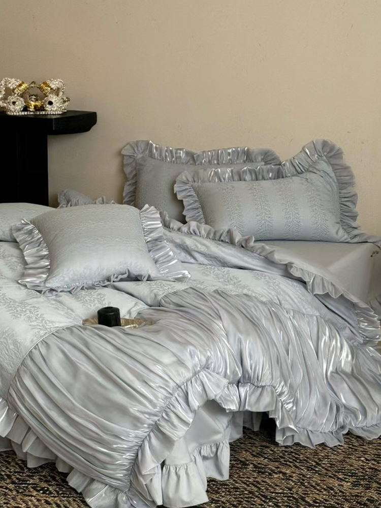 French Romantic Long Staple Cotton Bedding Set Jacquard Cotton Flannel Flat Sheet