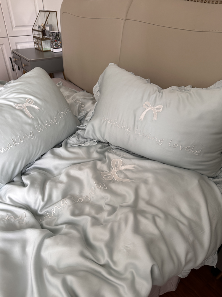 Sweet Bow Lace TENCEL™ Lyocell Bedding Set Flat Sheet