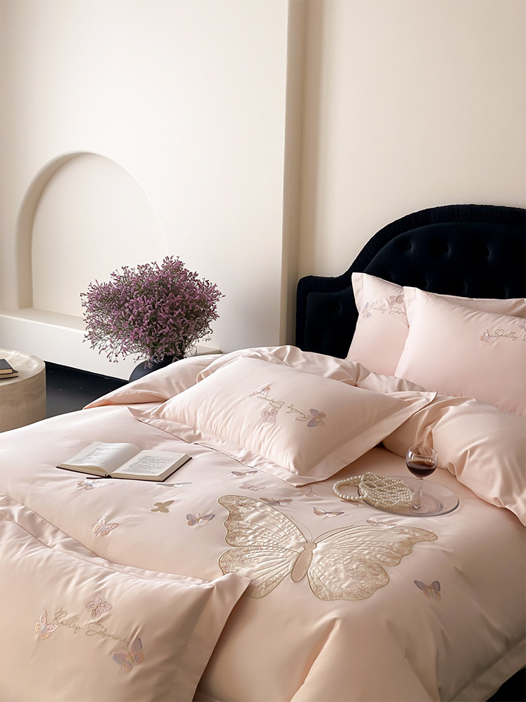 Luxury Brushed Long Staple Cotton Bedding Set Princess Butterfly Flat Sheet