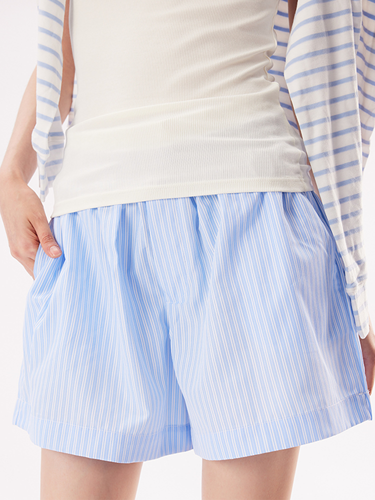 Blue Dual-Waistband Quick-Dry Summer Shorts for Women