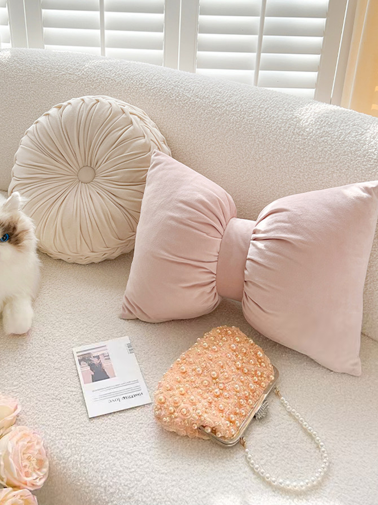 Cute Bow Decorative Pillow Accent Cushion for Living Room