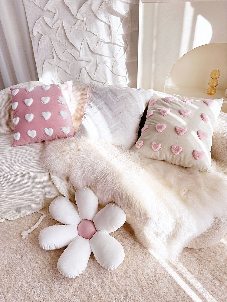 Velvet French Flower Decorative Pillow Cute Accent Cushion