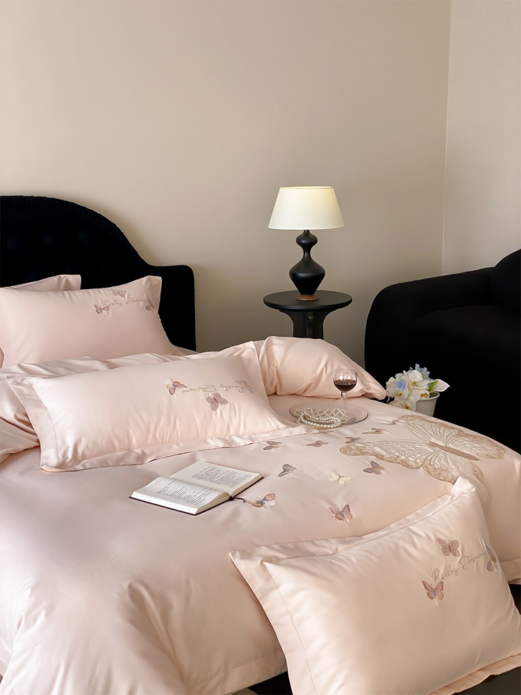 Luxury Brushed Long Staple Cotton Bedding Set Princess Butterfly Fitted Sheet