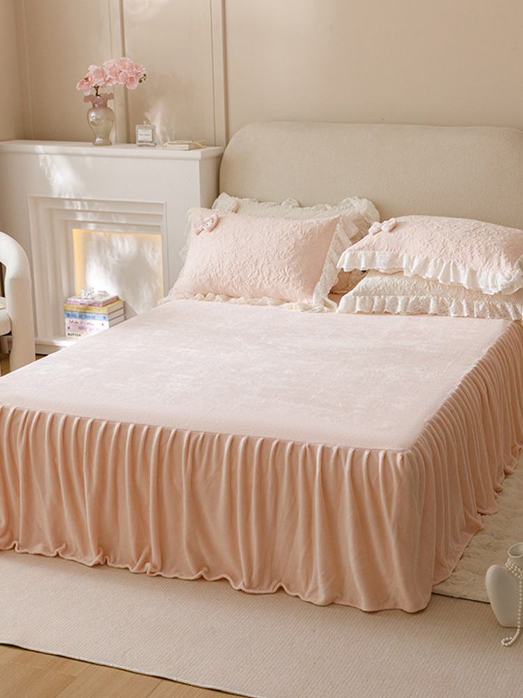 French Winter Ultra Soft Plush Fleece Bedding Set Lace Princess Bed Skirt