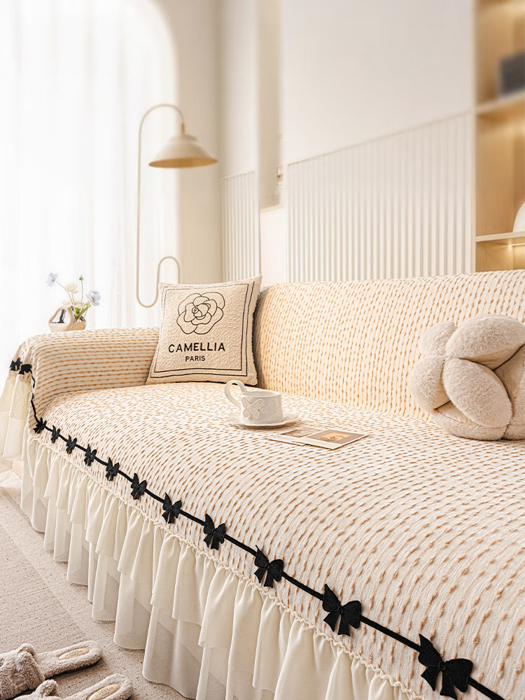 Elegant French Ruffle Sofa Cover Anti Slip Anti Cat Scratch