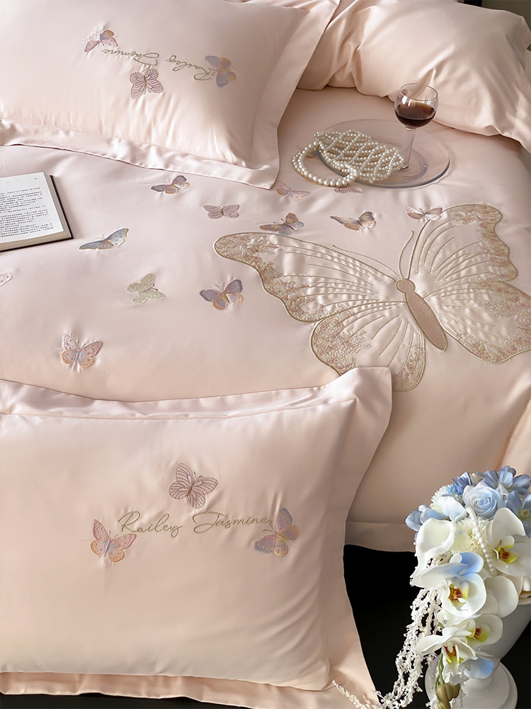 Luxury Brushed Long Staple Cotton Bedding Set Princess Butterfly Fitted Sheet