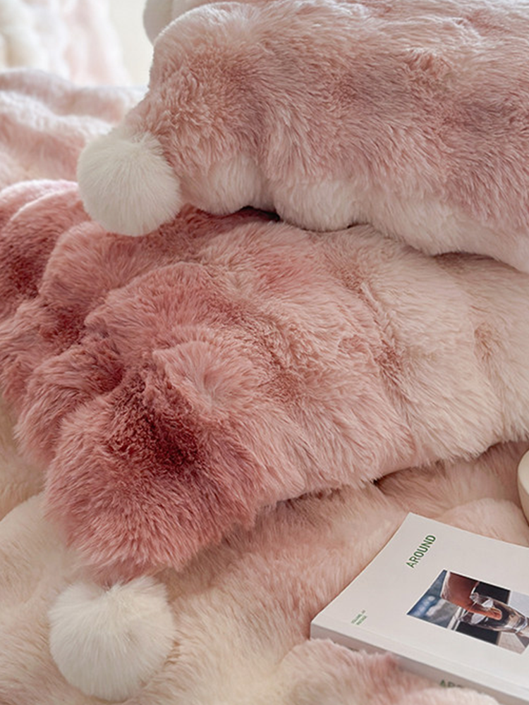 Minimalist Winter Faux Rabbit Fur Bedding Set Flat Sheet