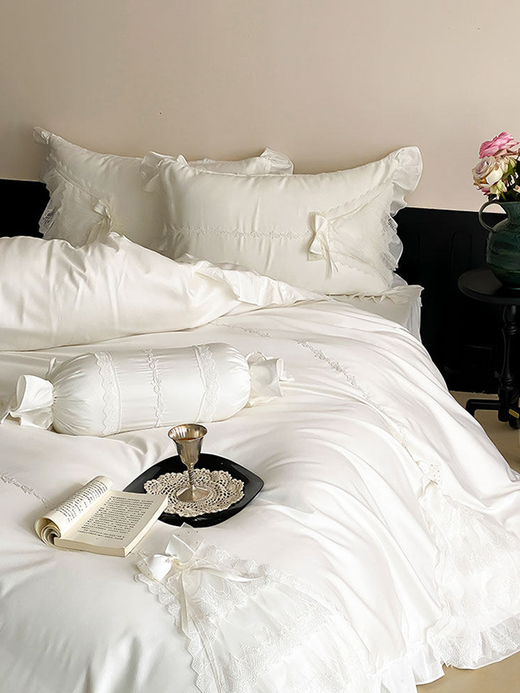 French Sweet Cotton Bedding Set Princess Flat Sheet