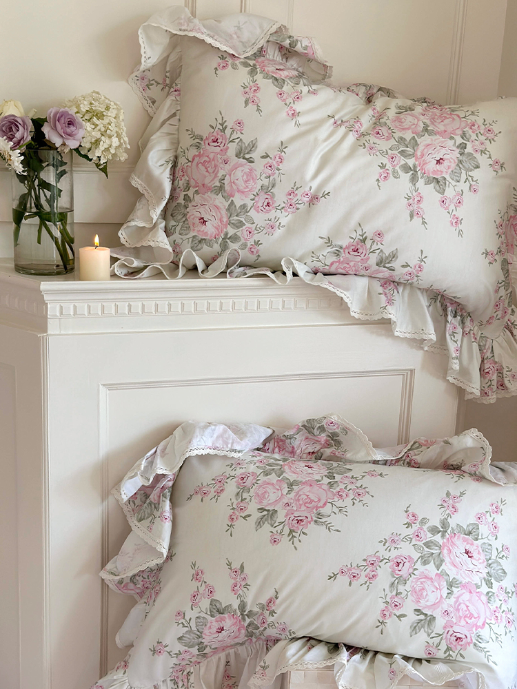 French Floral Cotton Bedding Set Romantic Lace Flat Sheet