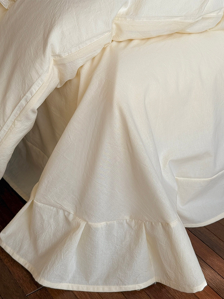 Light Luxury Washed Cotton Bedding Set Elegant Lace Flat Sheet