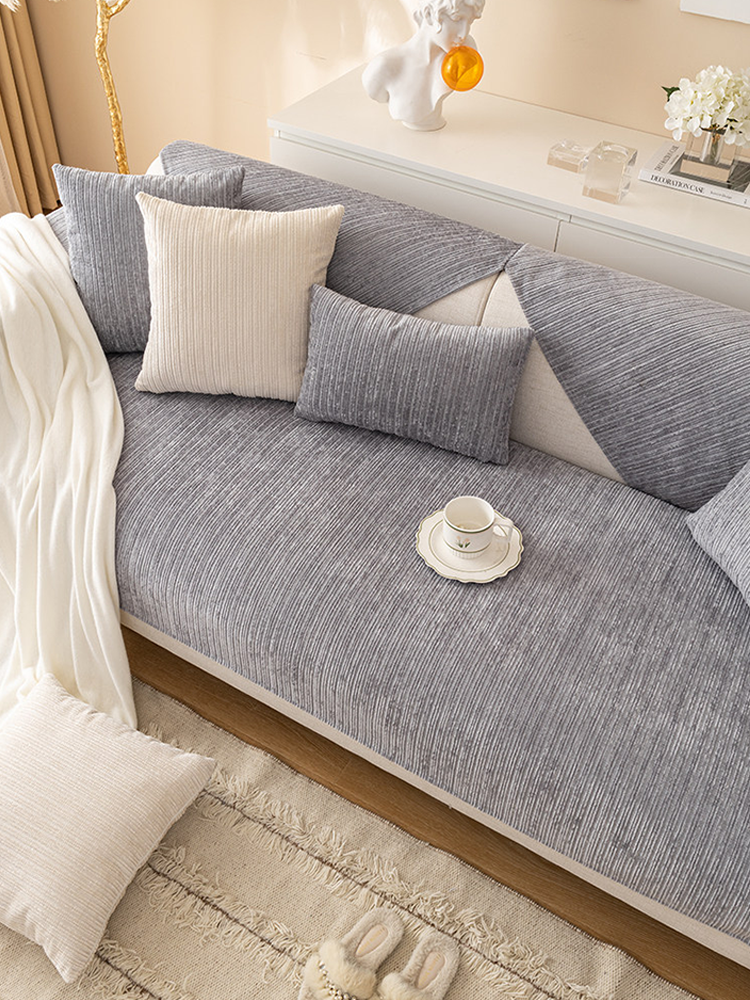 Solid Color Luxury Chenille Sofa Cover Non Slip