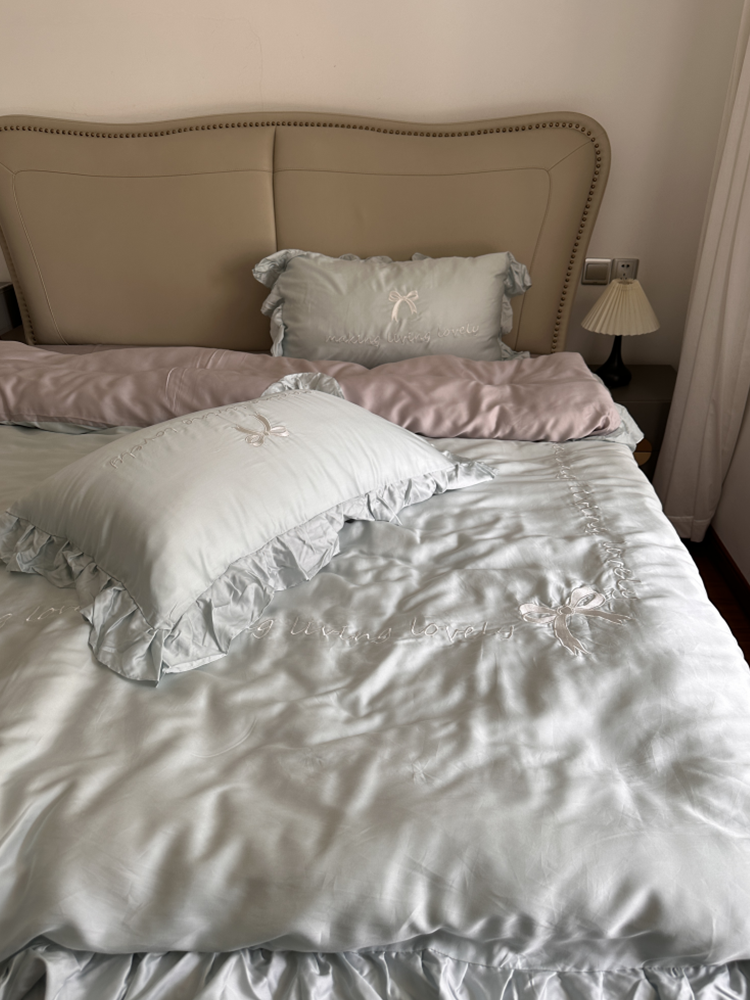 Sweet Bow Lace TENCEL™ Lyocell Bedding Set Flat Sheet