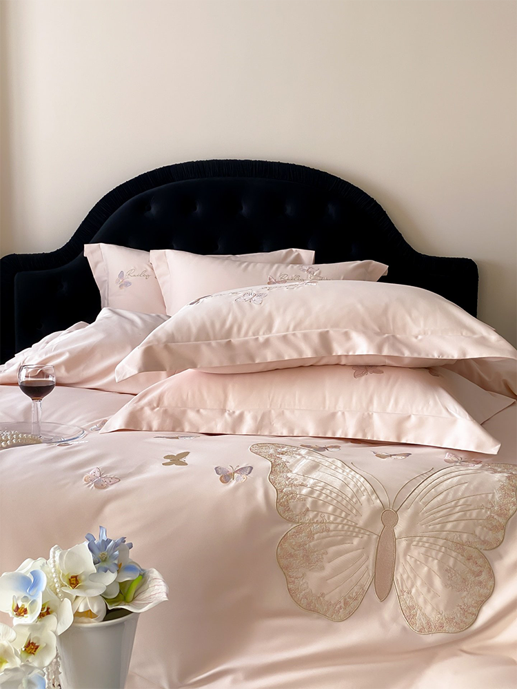 Luxury Brushed Long Staple Cotton Bedding Set Princess Butterfly Fitted Sheet