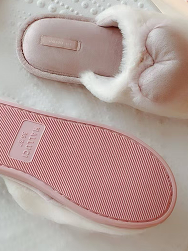 Vintage Closed-Toe Plush House Slippers Thick Sole Non Slip Fall Winter