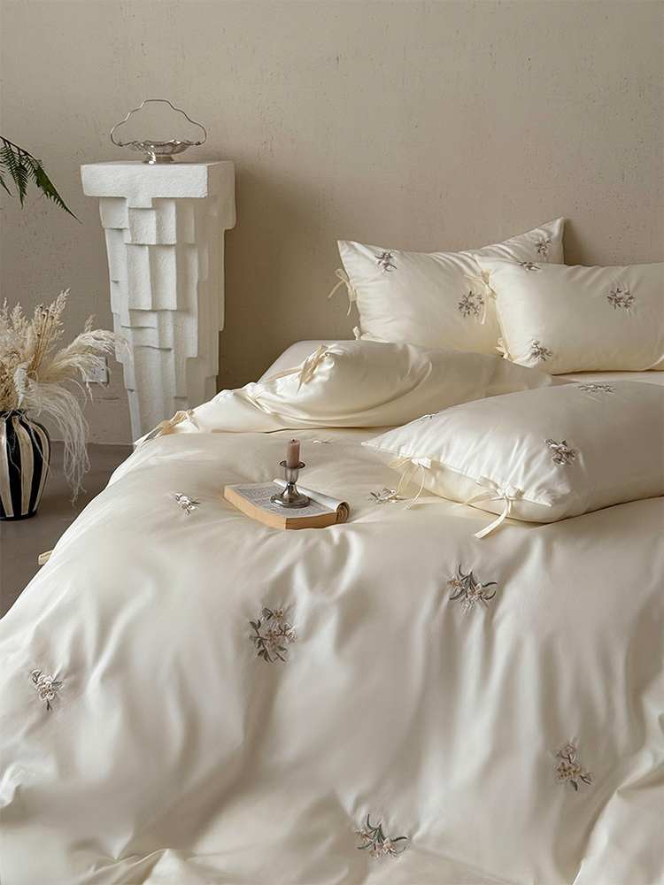 French Light Luxury Long Staple Cotton Bedding Set Elegant Flat Sheet