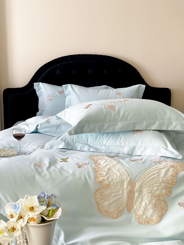 Luxury Brushed Long Staple Cotton Bedding Set Princess Butterfly Fitted Sheet