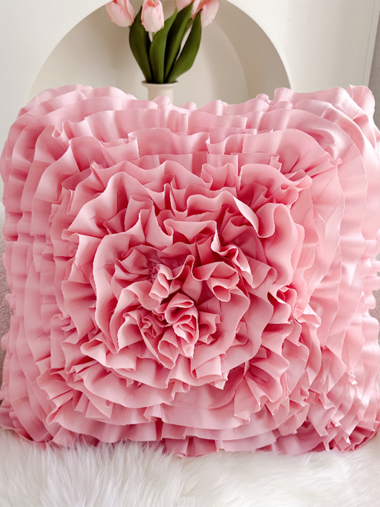 French Pink Velvet Decorative Pillow Cute Accent Cushion