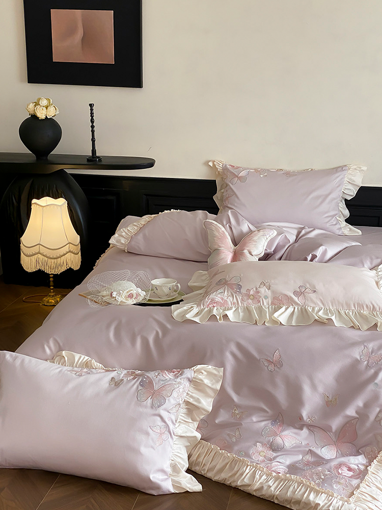 French Luxury Long Staple Cotton Bedding Set Embroidered Flat Sheet