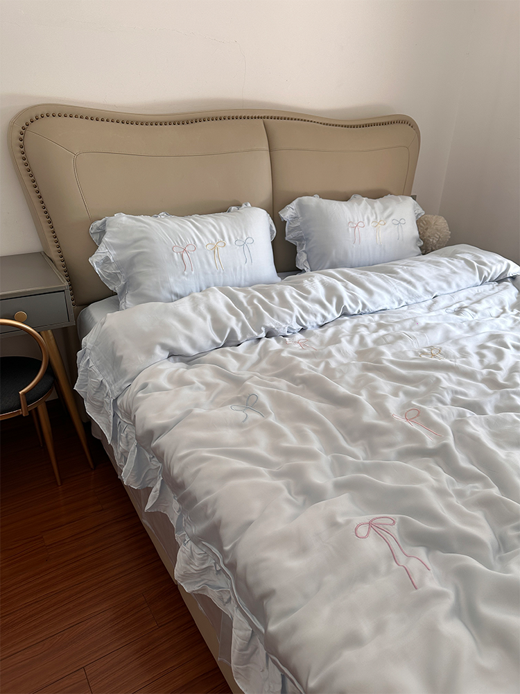 Sweet Bow Lace TENCEL™ Lyocell Bedding Set Flat Sheet