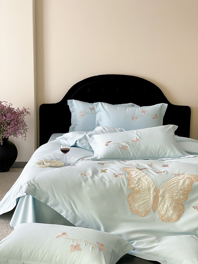 Luxury Brushed Long Staple Cotton Bedding Set Princess Butterfly Flat Sheet