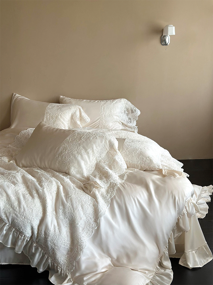 Light Luxury Lace Cotton Bedding Set Long Staple High Thread Flat Sheet