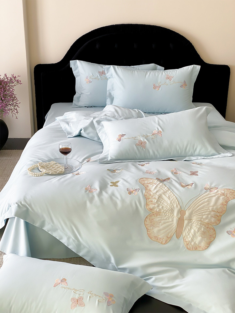 Luxury Brushed Long Staple Cotton Bedding Set Princess Butterfly Flat Sheet