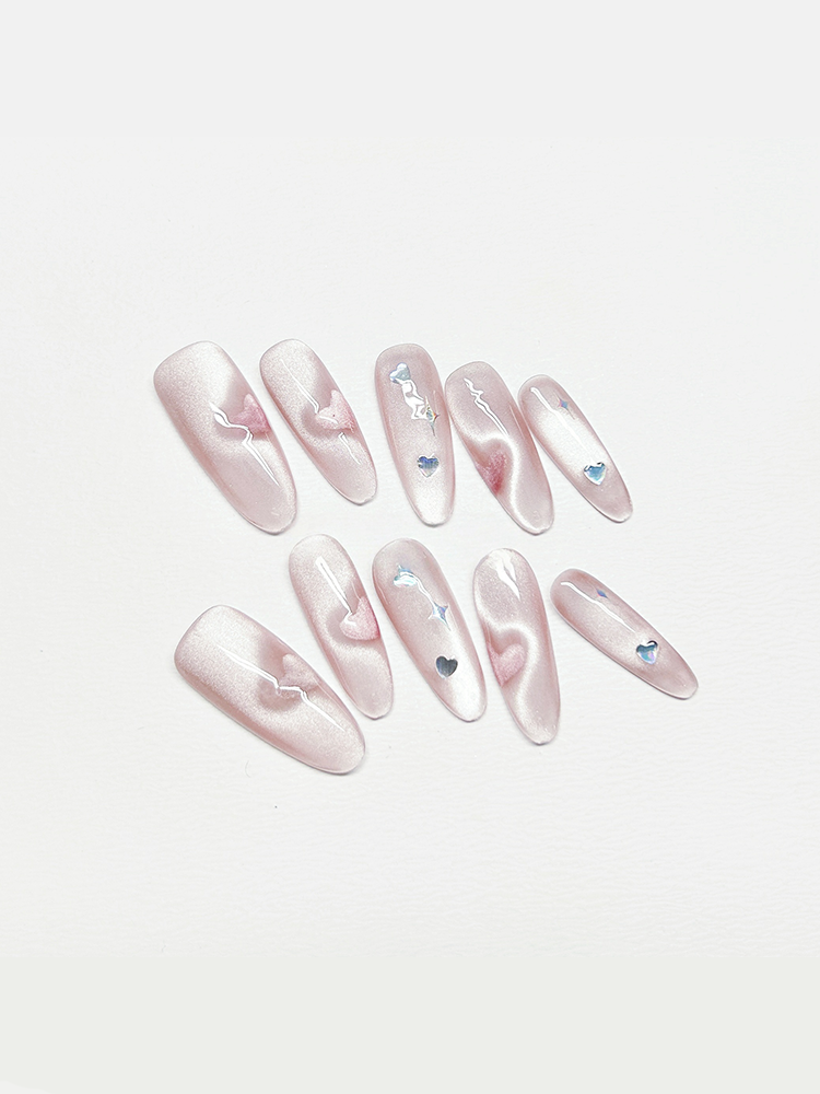 Pink Heart Cat Eye Press-On Nails
