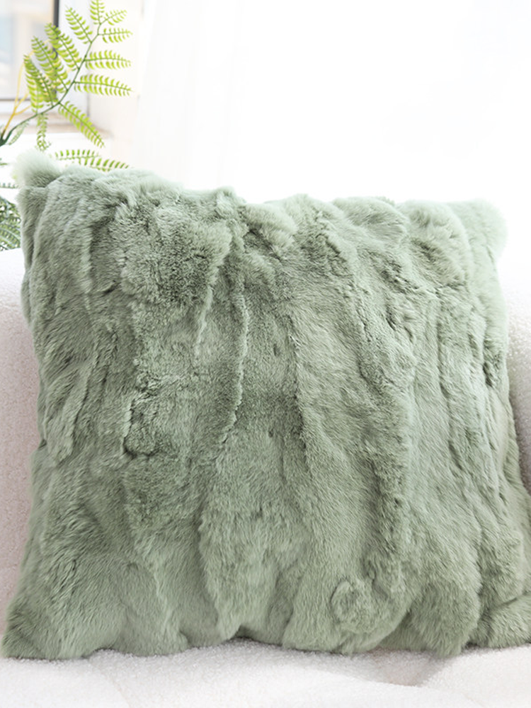 Real Rex Rabbit Fur Throw Pillow Ultra Soft Luxury