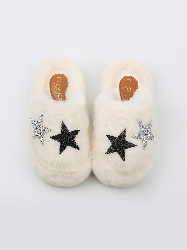 Fuzzy Star Platform Slippers – Warm & Cozy Winter Style