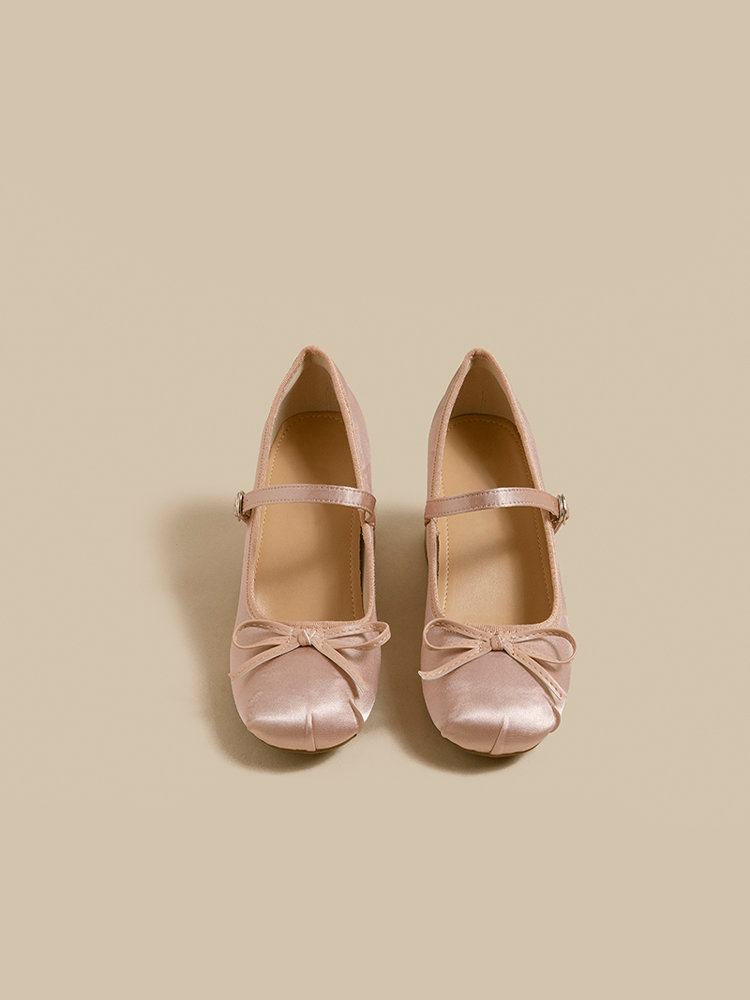 Satin Block Heel Ballet Shoes