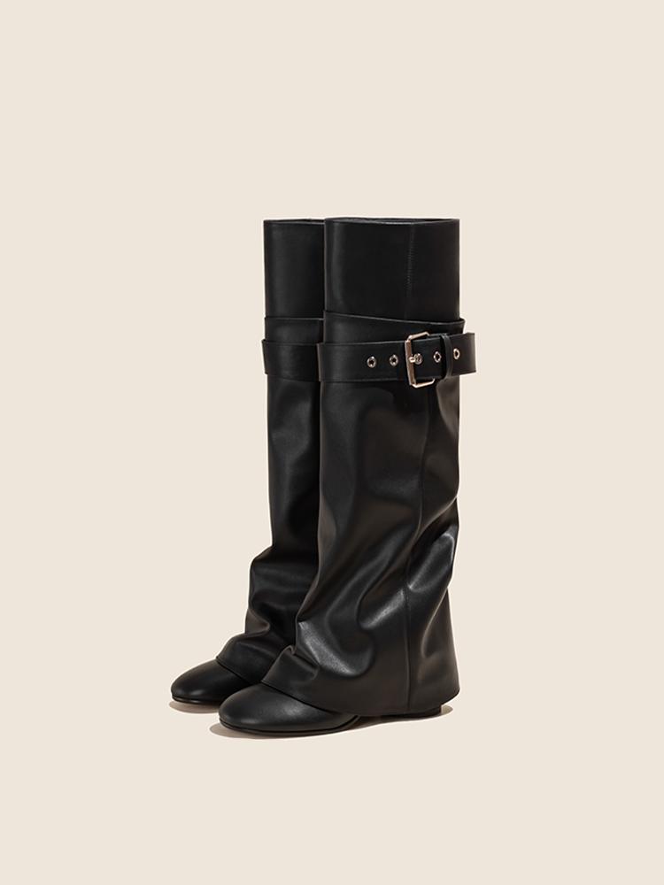 Pointed Belted Tall Riding Boots