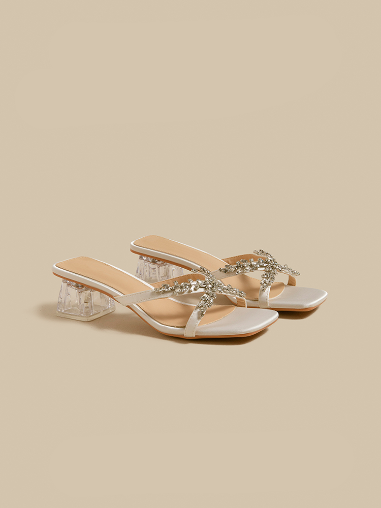 Crystal Heel Mule Sandals