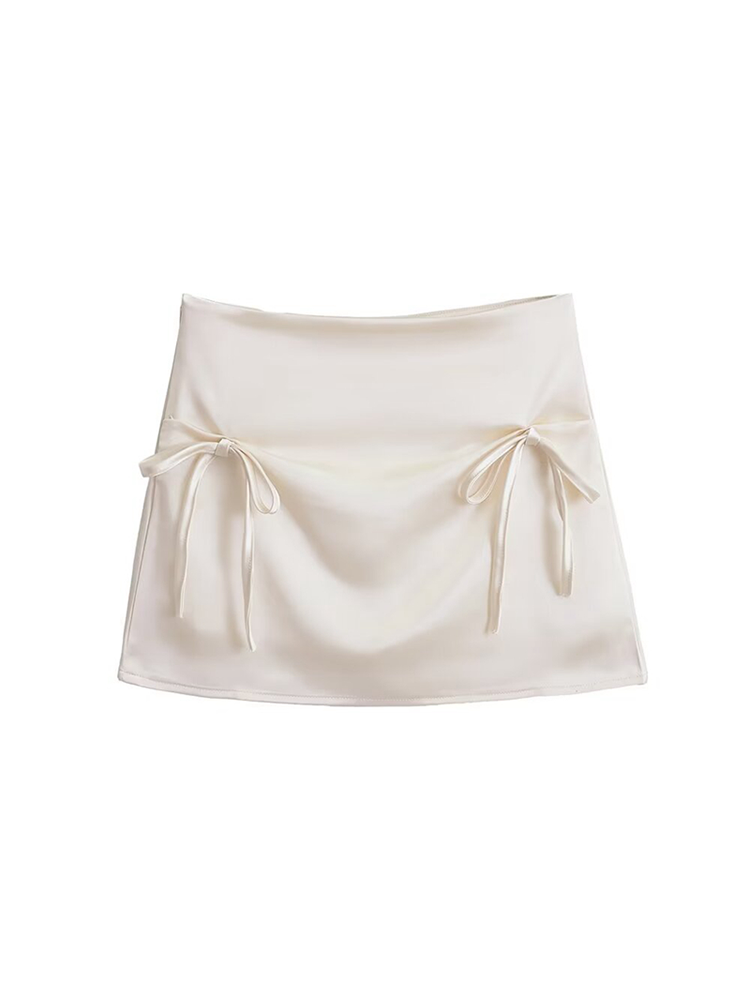 Vintage Satin Bow Tie Mini Skirt with Safety Shorts