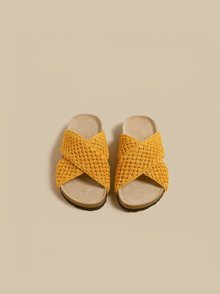 Pineapple Weave Cross-Strap Birken Sandals