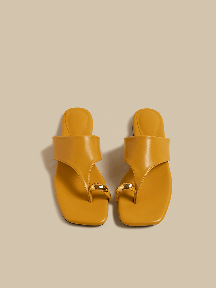 Lambskin Square Toe Toe-Loop Sandals