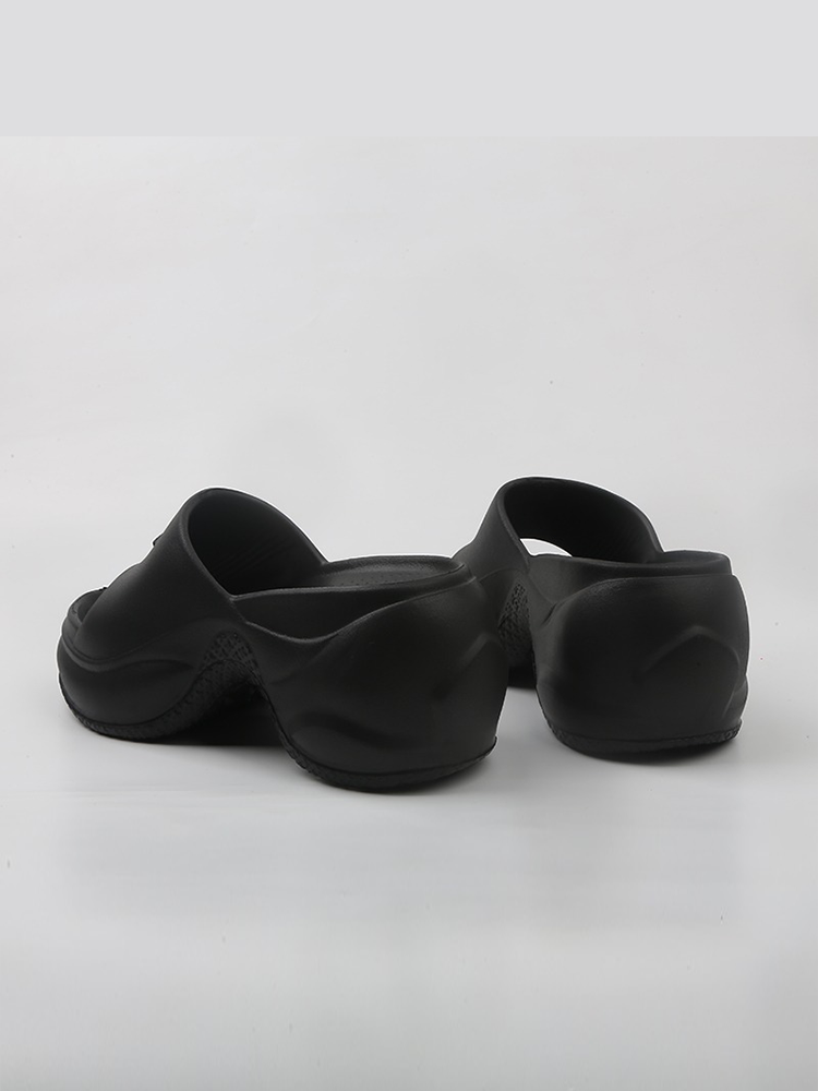 Black Platform Cross-Strap Slide Sandals – 9cm High Heels